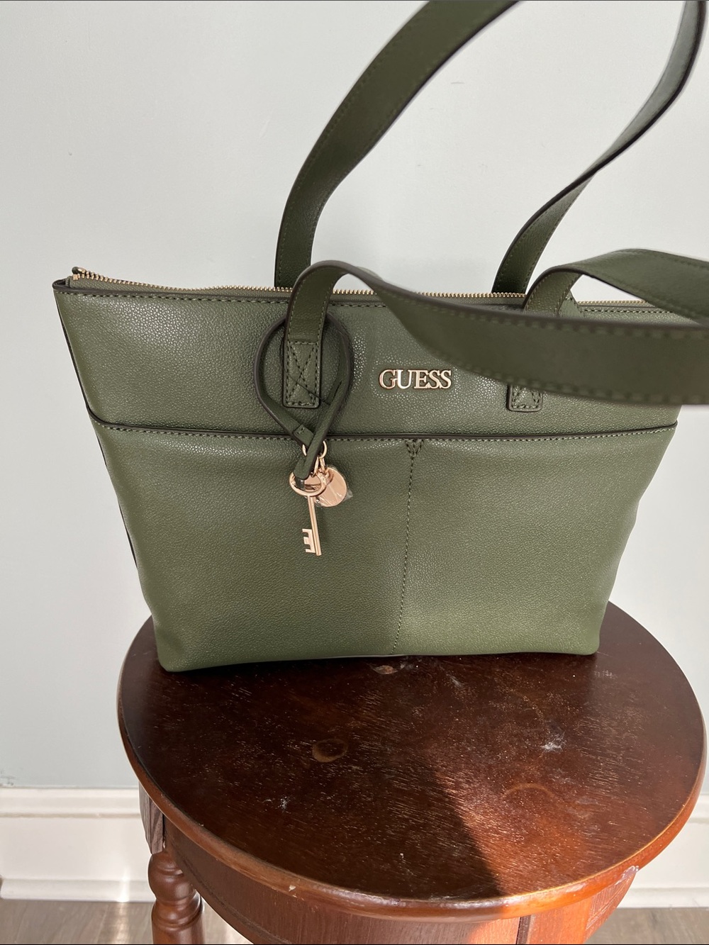 GUESS Olive Green Tote with Gold-Tone Accent